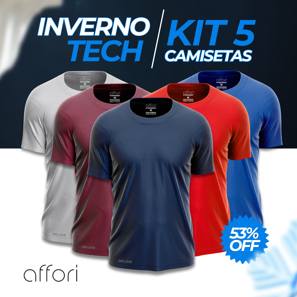 Kit 5 Camisetas Tecnológicas FitneSmart Masculinas - Promoção de Inverno