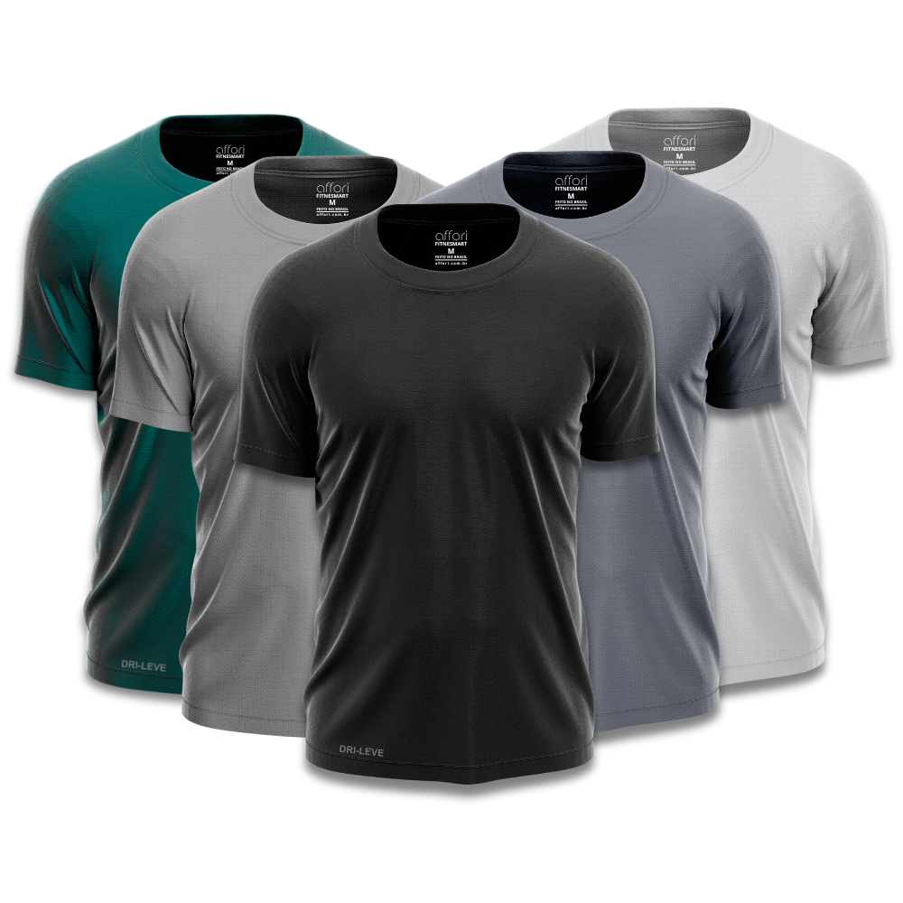 Kit 5 Camisetas Tecnológicas FitneSmart - Anti-Suor