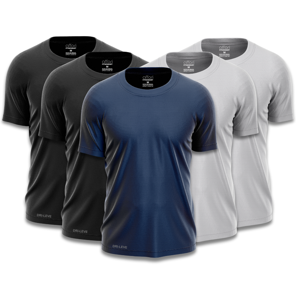 Kit 5 Camisetas Tecnológicas Masculinas FitneSmart - Mês do Cliente