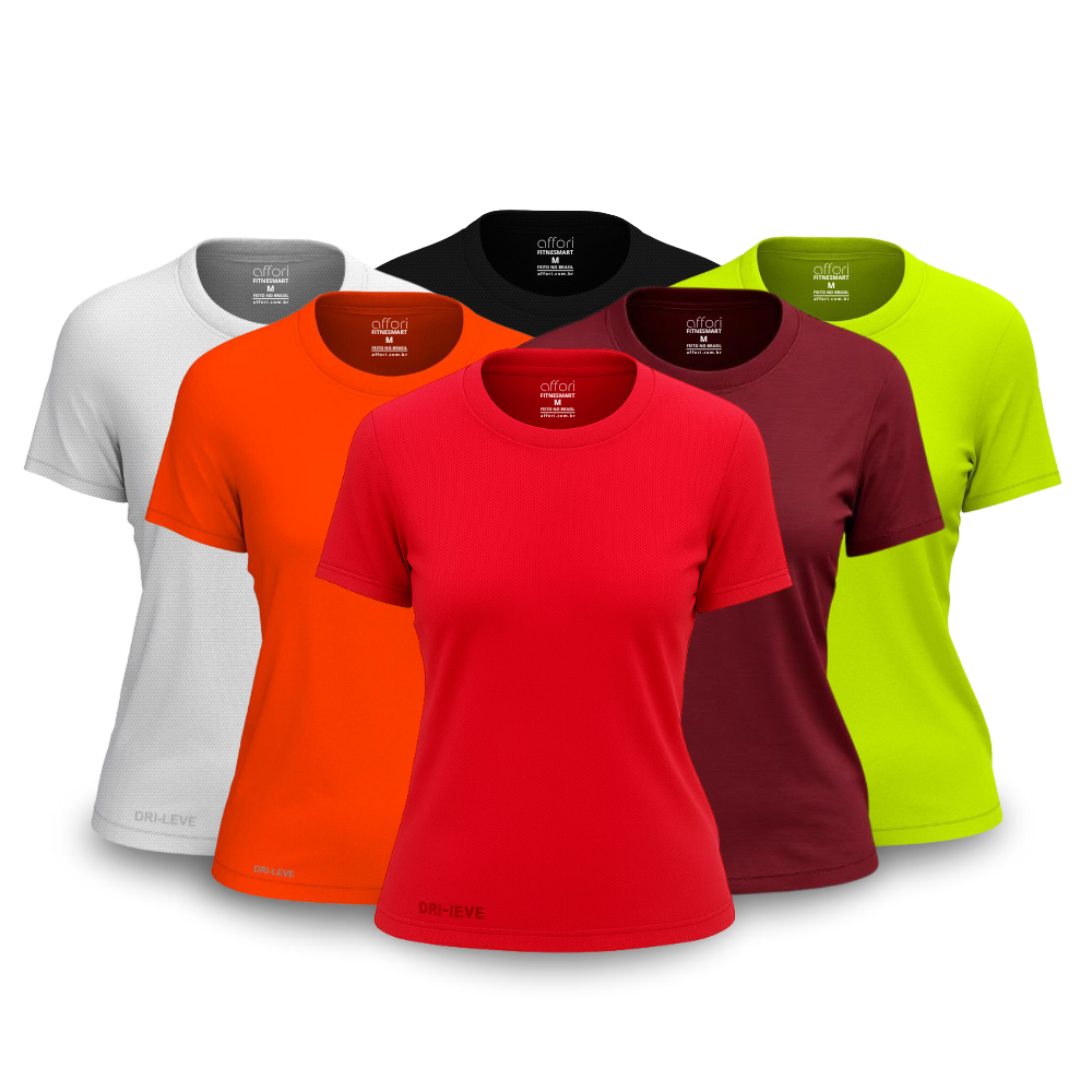 Kit 6 Camisetas Femininas FitneSmart - Anti Suor