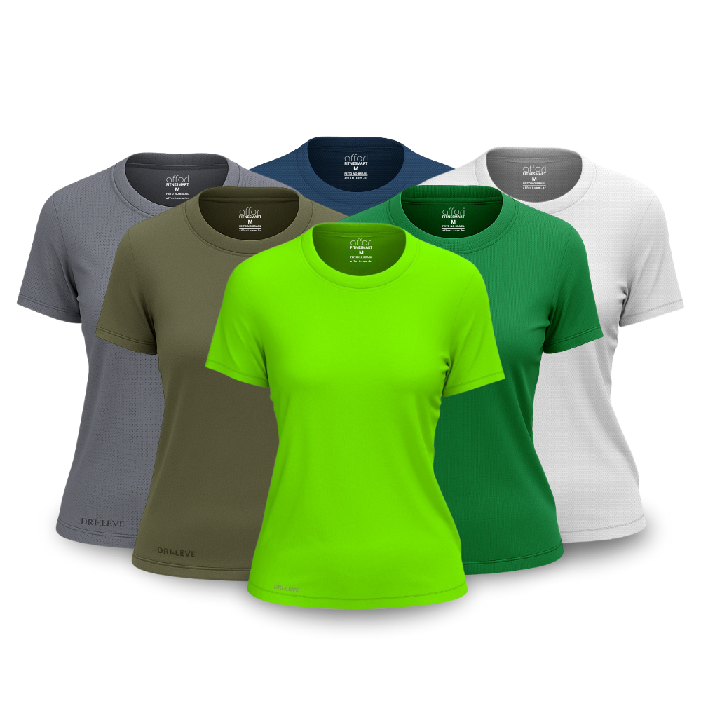 Kit 6 Camisetas Femininas FitneSmart - Anti Suor