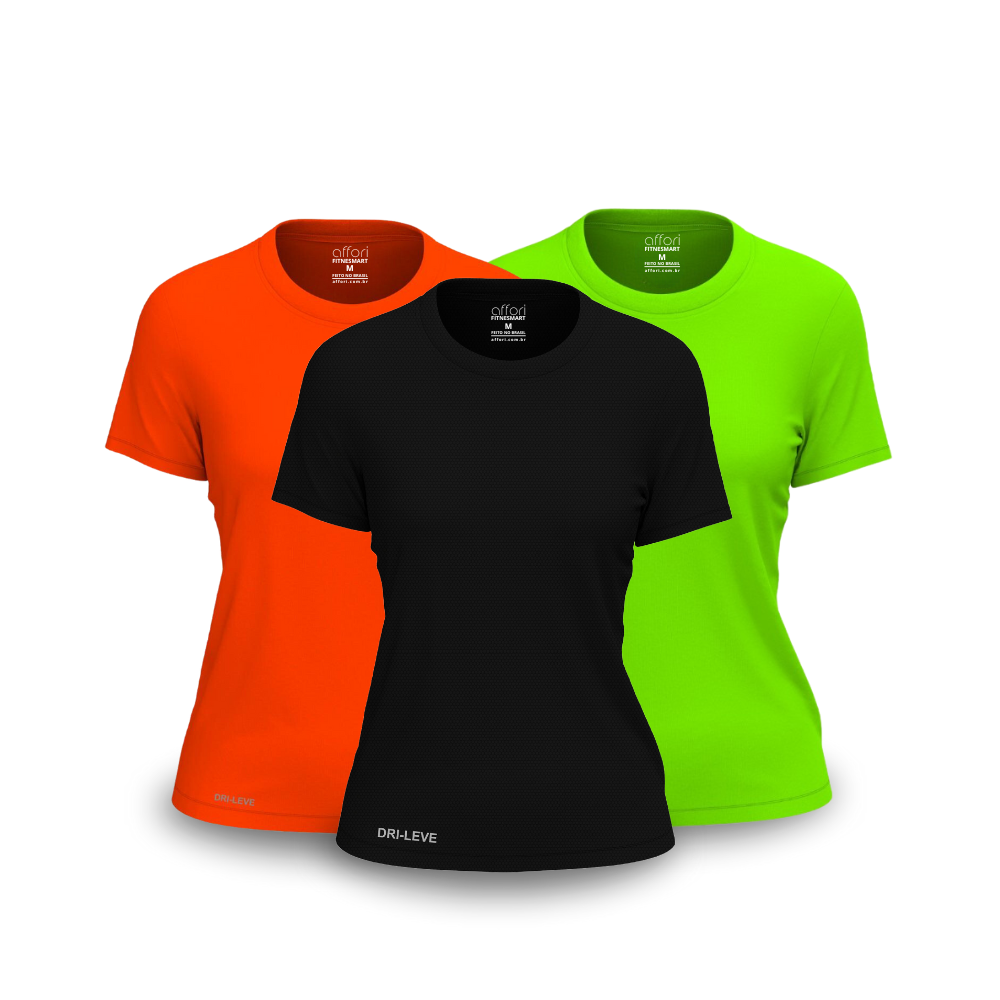 Kit 3 Camisetas Tecnológicas Femininas FitneSmart - Anti Suor