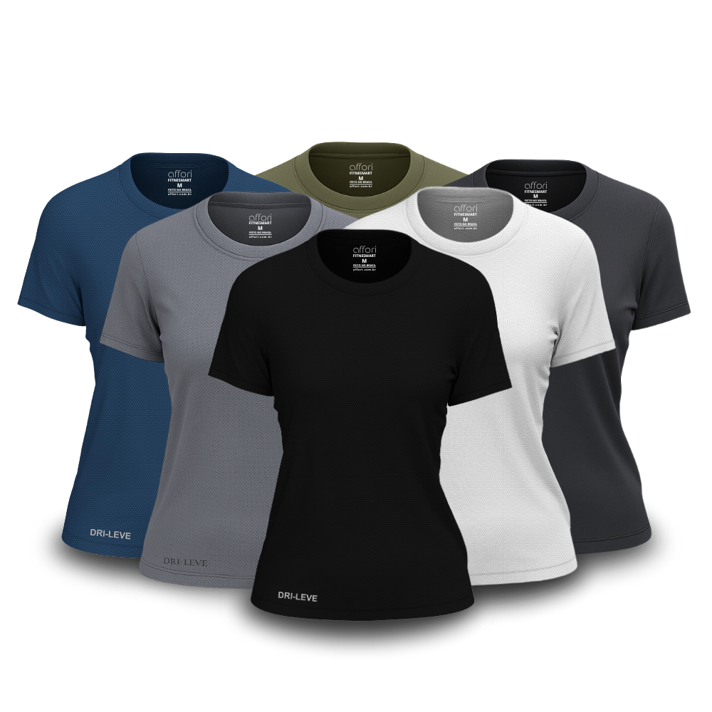 Kit 6 Camisetas Femininas FitneSmart - Anti Suor