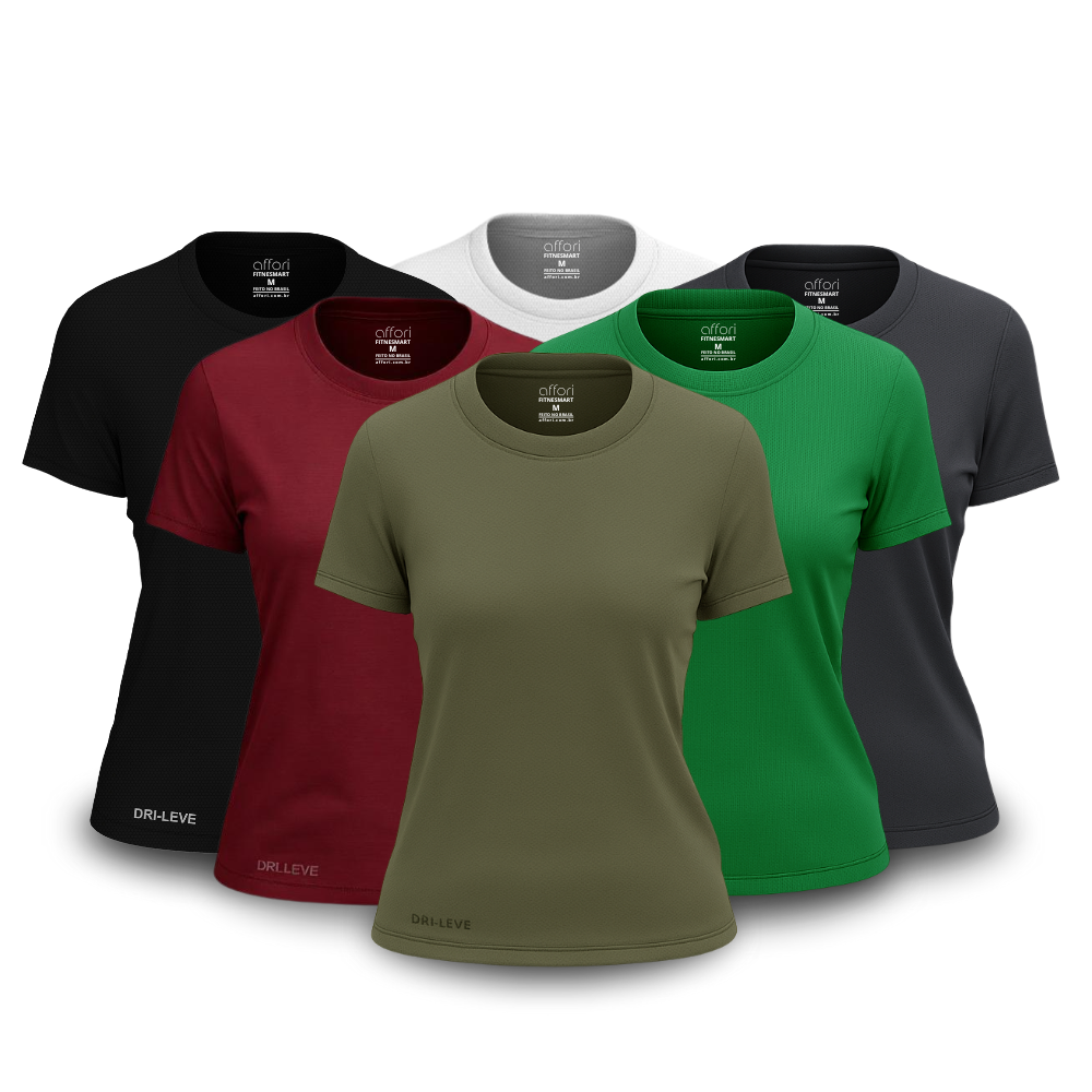 Kit 6 Camisetas Femininas FitneSmart - Anti Suor