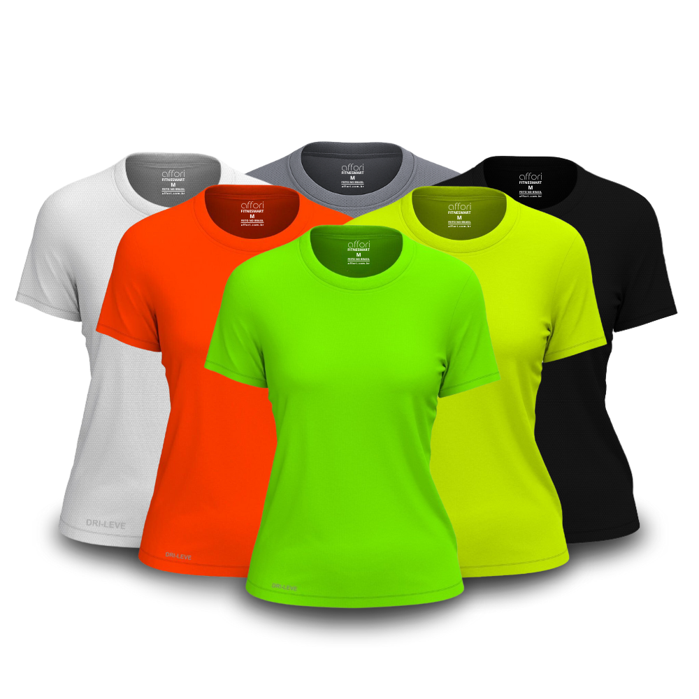 Kit 6 Camisetas Femininas FitneSmart - Anti Suor