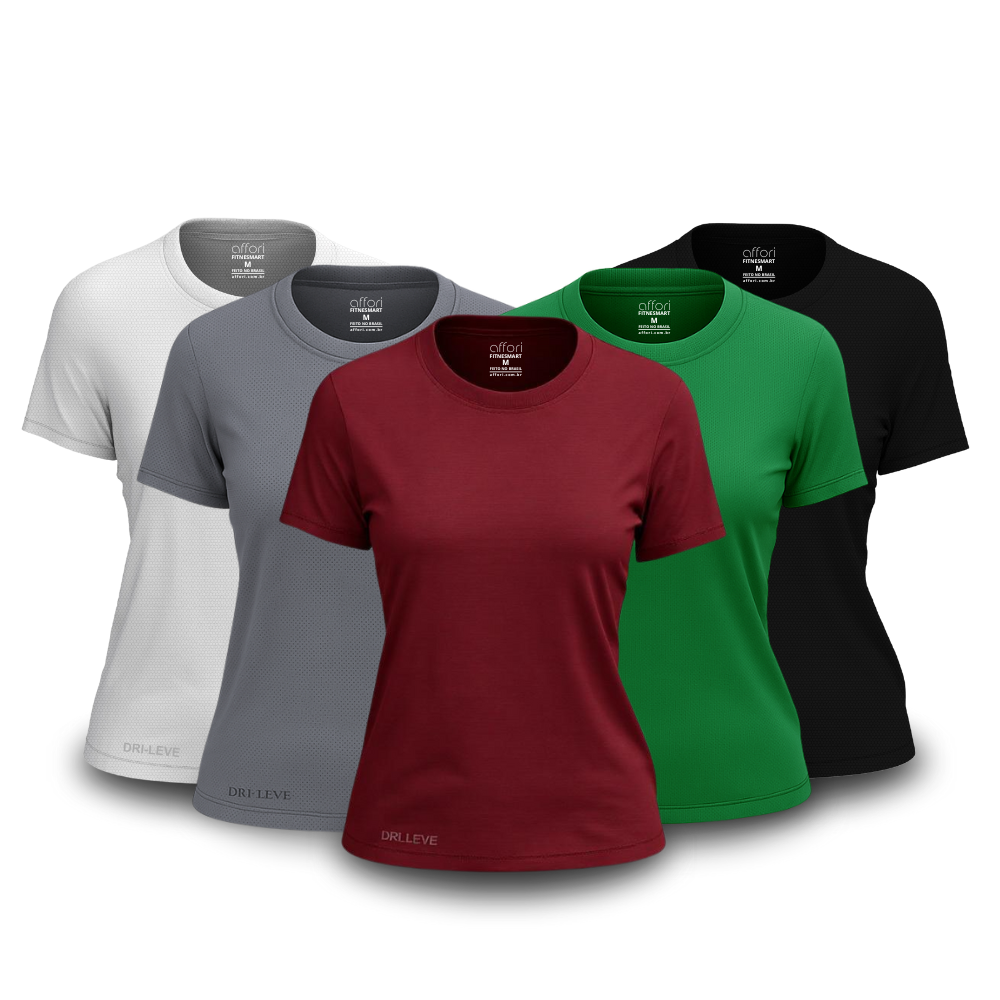 Kit 5 Camisetas Tecnológicas Femininas Fitnesmart - Mês do Cliente
