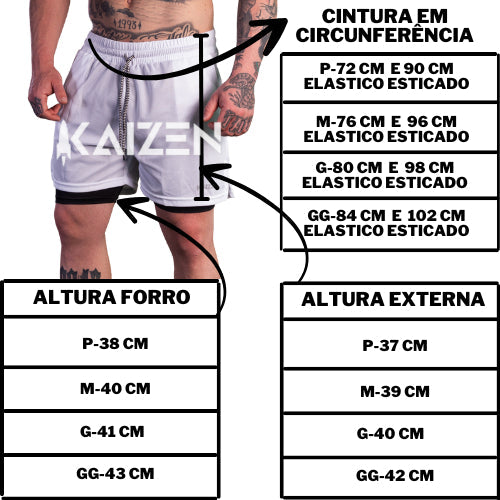 Shorts masculino academia 2 em 1 kaizen
