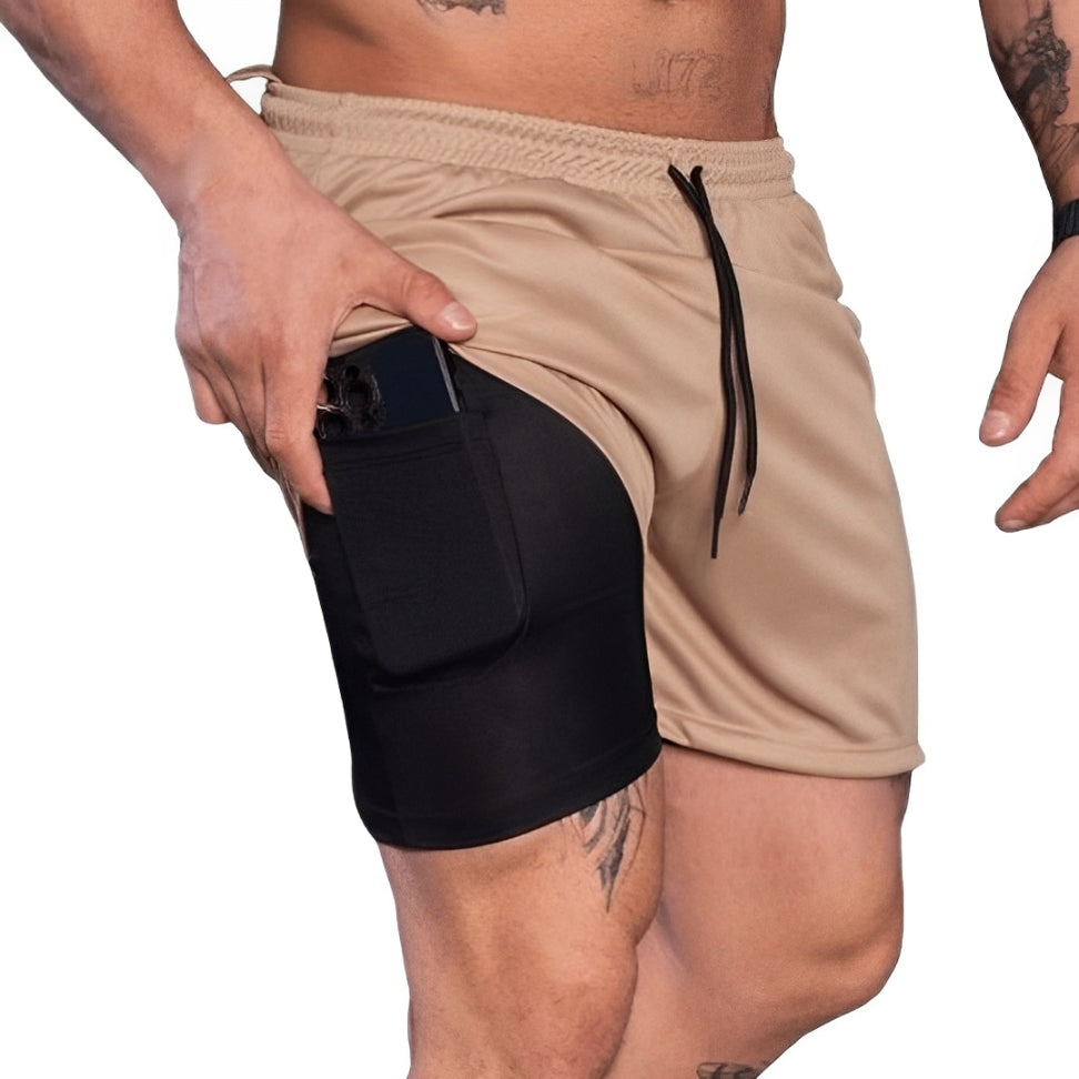 Short 2 em 1 Dry Fit Forrado Bermuda Academia Masculina Corrida Treino Com Elastano