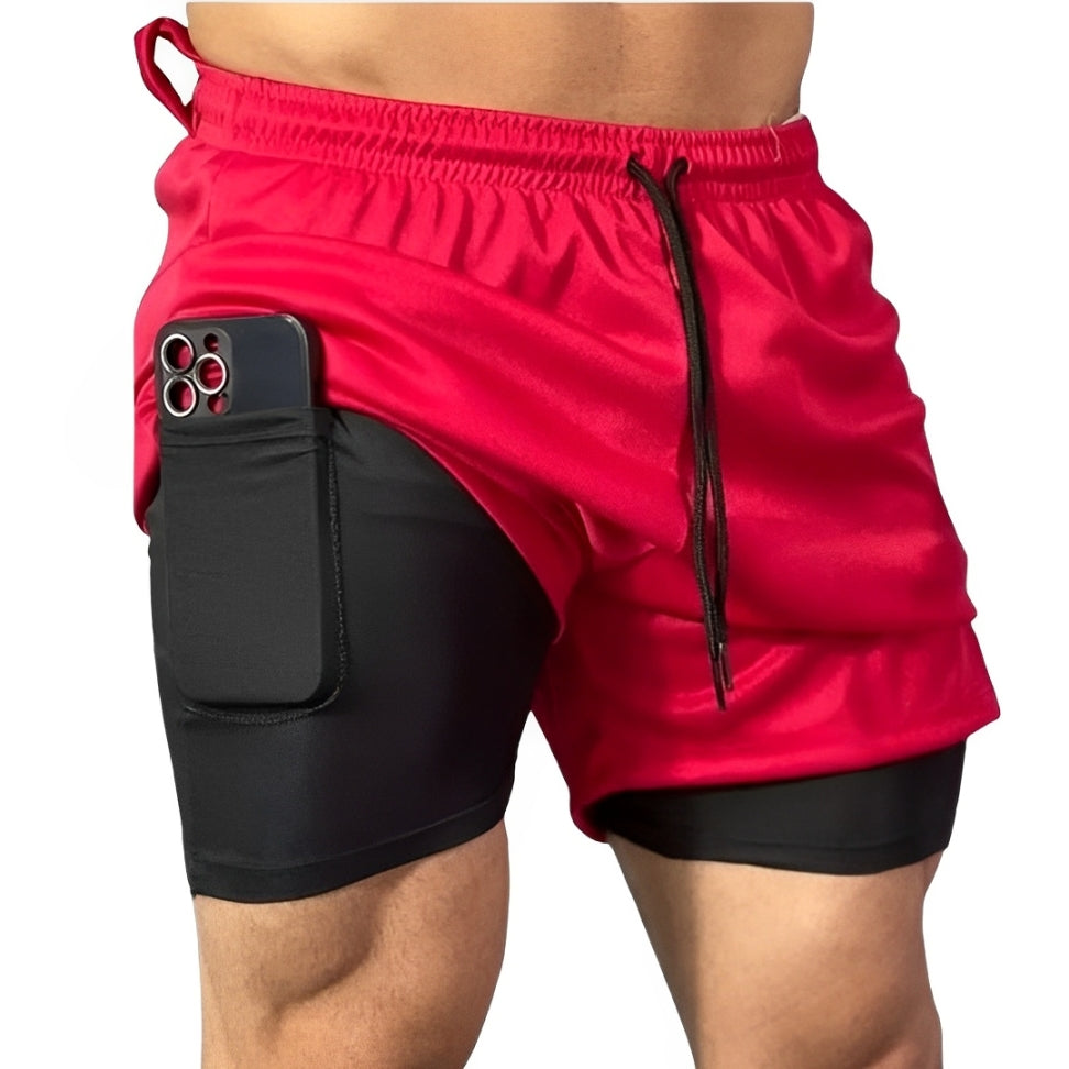 Short 2 em 1 Dry Fit Forrado Bermuda Academia Masculina Corrida Treino Com Elastano