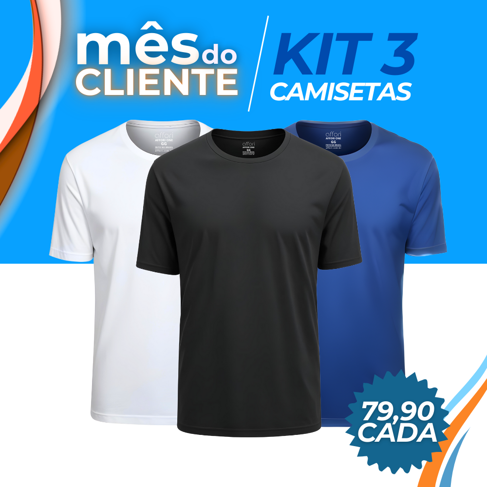 Kit 3 Camisetas Tecnológicas Affori One Ice Touch - Mês do Cliente