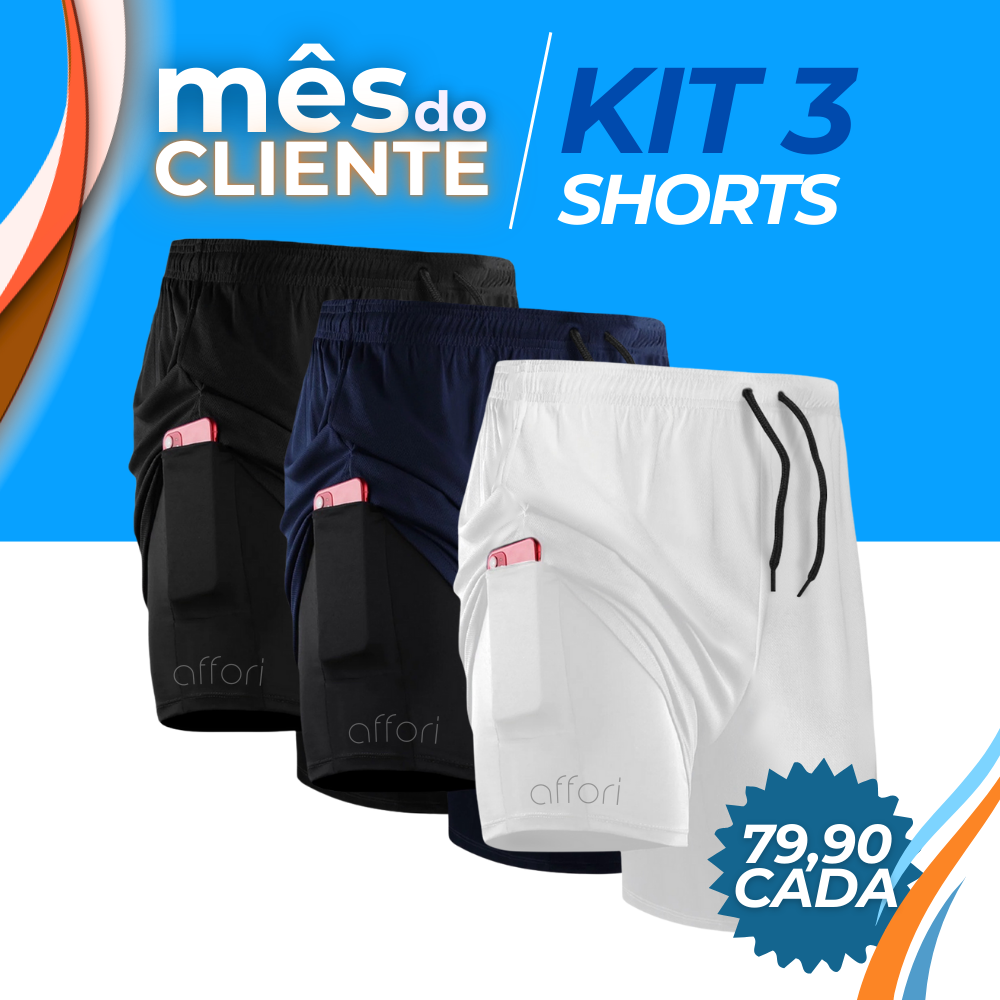 Kit 3 Shorts Compressão 2 em 1 - Mês do Cliente