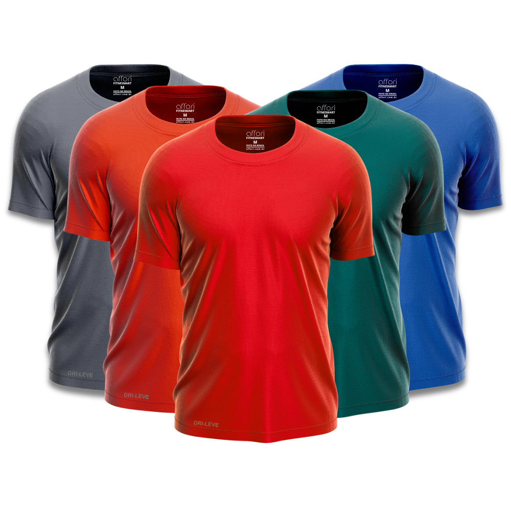 Kit 5 Camisetas Tecnológicas Masculinas FitneSmart - Anti-Suor