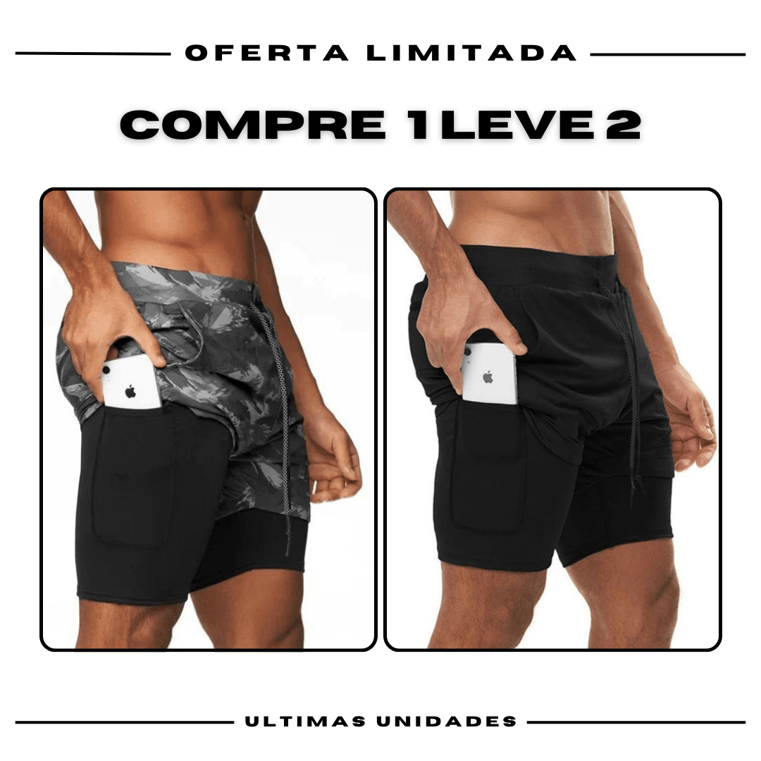 Shorts Comfort-Fit de Compressão - COMPRE 1 LEVE 2 •