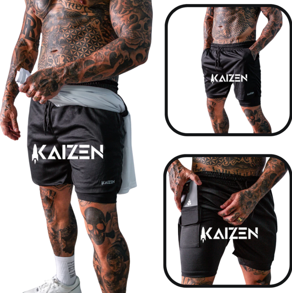 Shorts masculino academia 2 em 1 kaizen