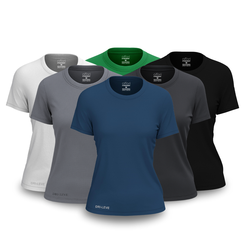 Kit 6 Camisetas Femininas FitneSmart - Anti Suor