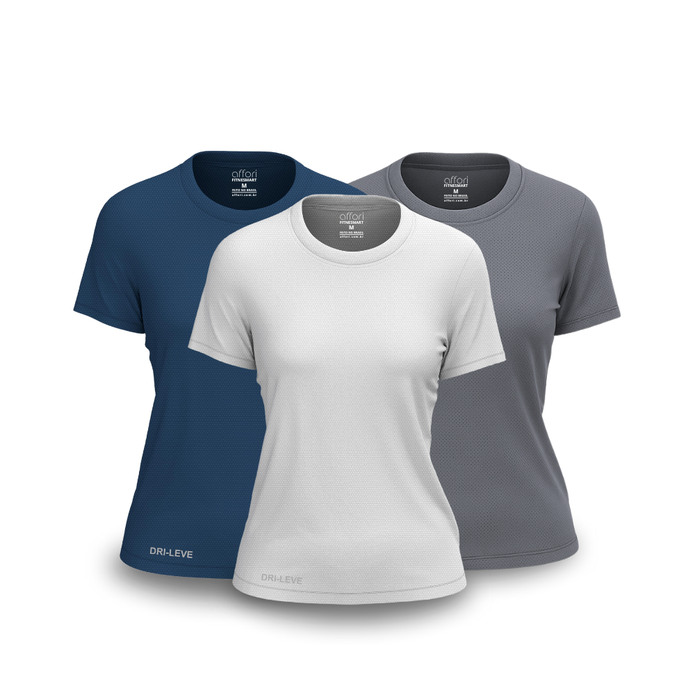 Kit 3 Camisetas Tecnológicas Femininas FitneSmart - Anti Suor