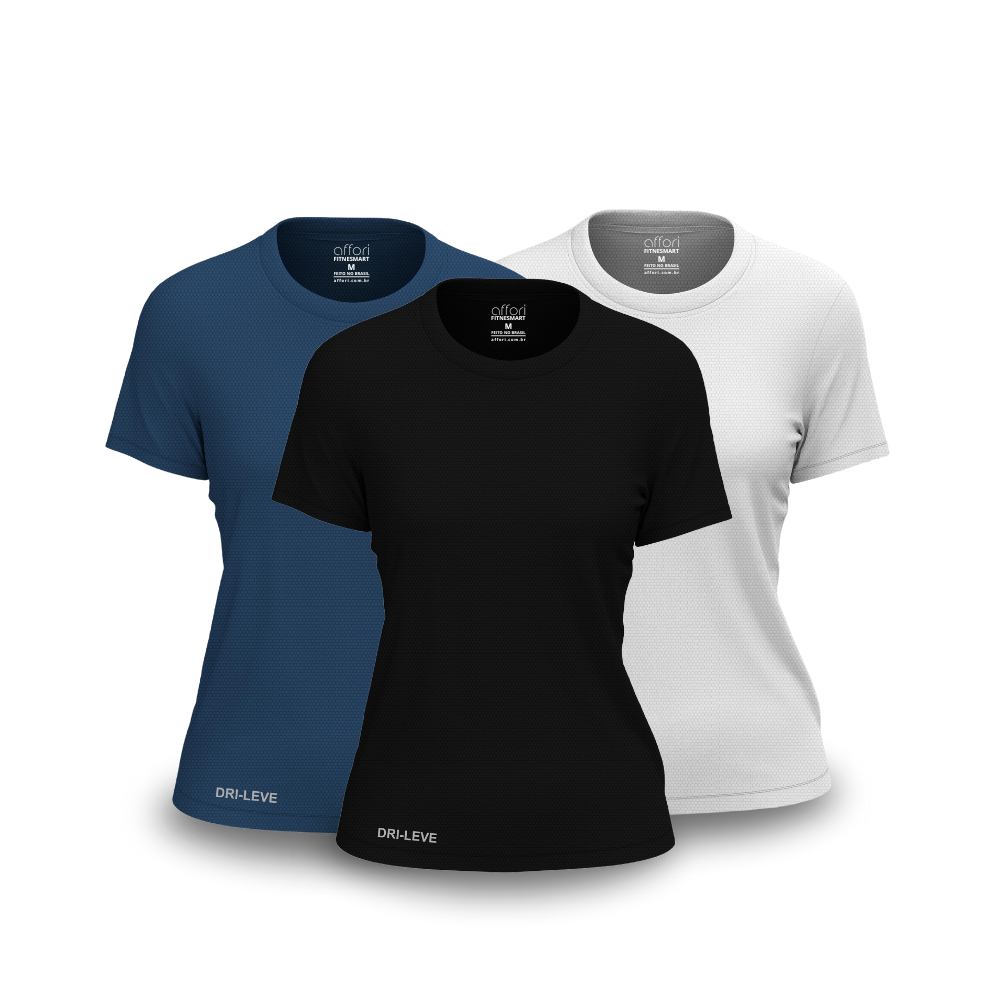 Kit 3 Camisetas Tecnológicas Femininas FitneSmart - Anti Suor