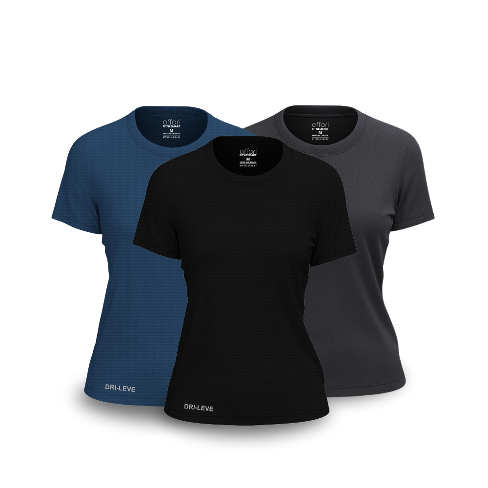 Kit 3 Camisetas Tecnológicas Femininas FitneSmart - Anti Suor