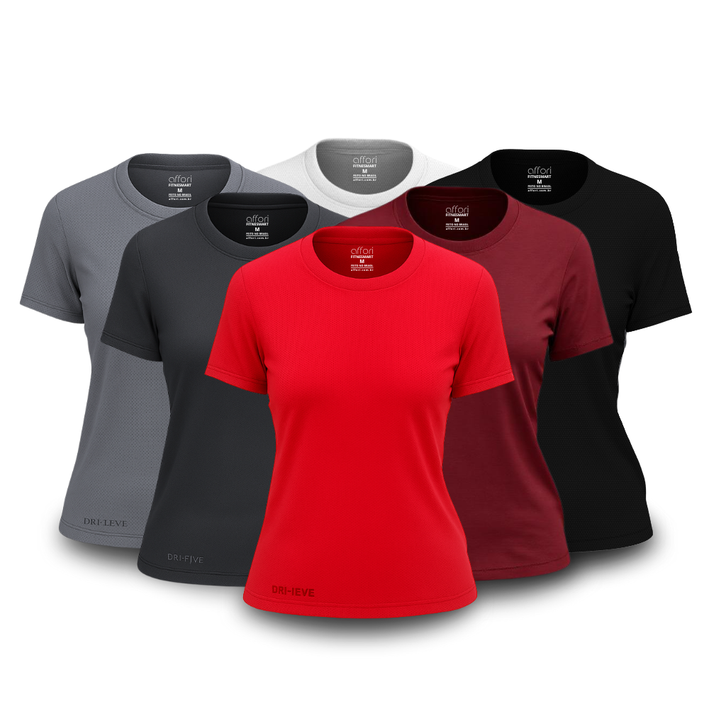 Kit 6 Camisetas Femininas FitneSmart - Anti Suor