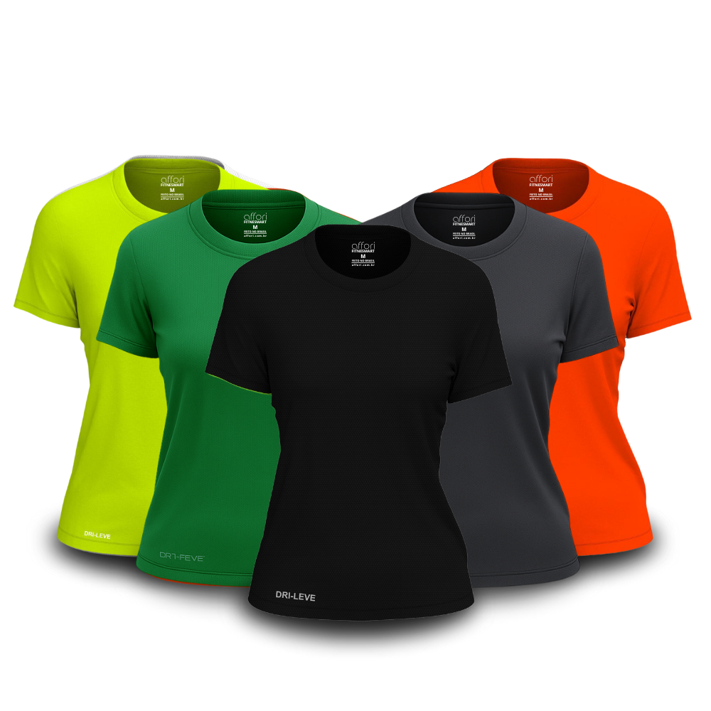 Kit 5 Camisetas Tecnológicas Femininas Fitnesmart - Mês do Cliente