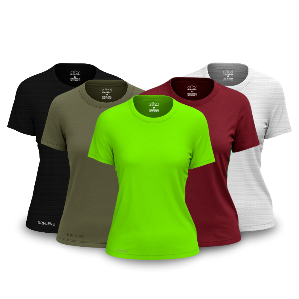 Kit 5 Camisetas Dry Fit Femininas para Academia – Anti Suor
