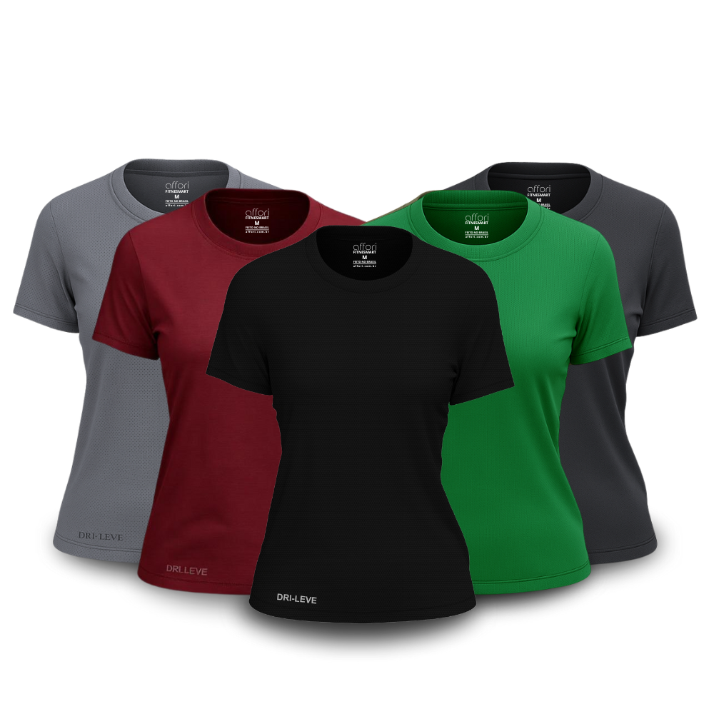 Kit 5 Camisetas Tecnológicas Femininas Fitnesmart - Mês do Cliente