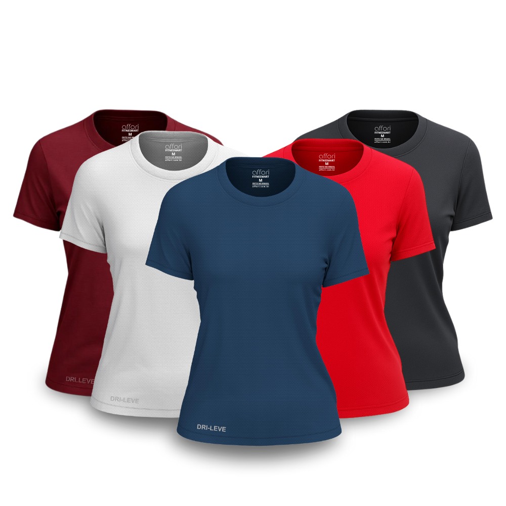Kit 5 Camisetas Tecnológicas Femininas Fitnesmart - Mês do Cliente