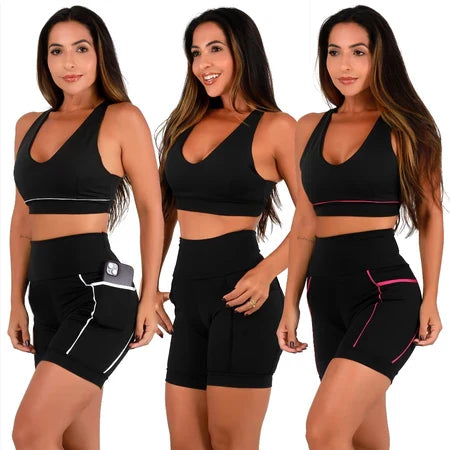 Kit 3 Conjunto Feminino Academia Top e Shorts Fitness Premium