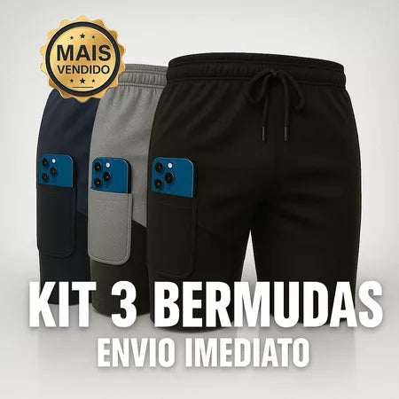 Kit 3 Shorts 2 em 1 Para Academia, Corrida e Lazer