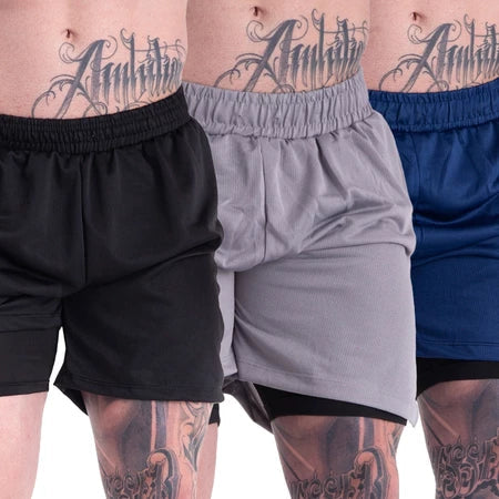 Kit 3 Shorts 2 em 1 Para Academia, Corrida e Lazer
