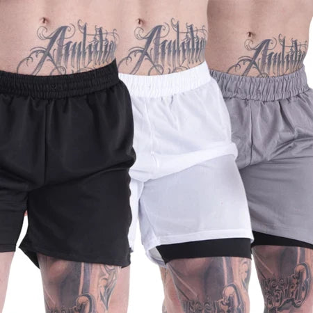 Kit 3 Shorts 2 em 1 Para Academia, Corrida e Lazer