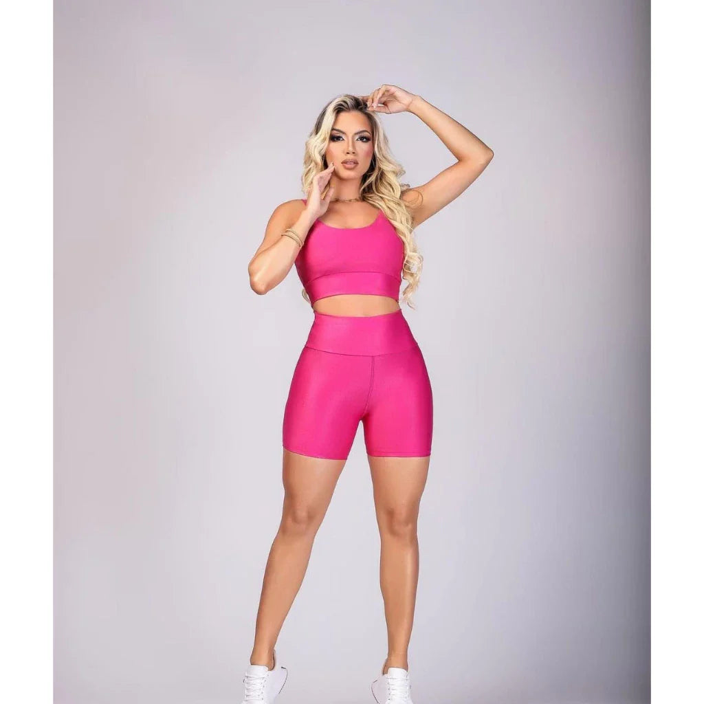Kit 2 Conjuntos Fitness Short e Cropped - Conjunto Academia Cintura Alta