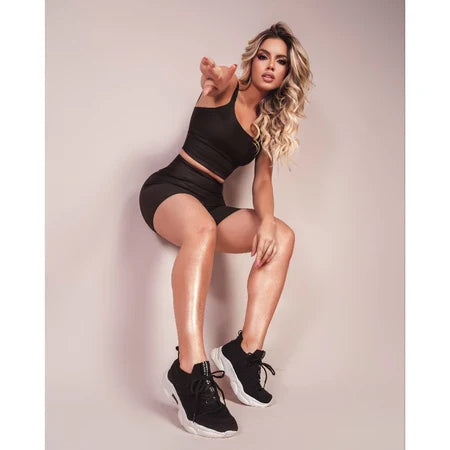 KIT 3 CONJUNTOS FINTESS SHORT E CROPPED - CONJUNTO ACADEMIA CINTURA ALTA