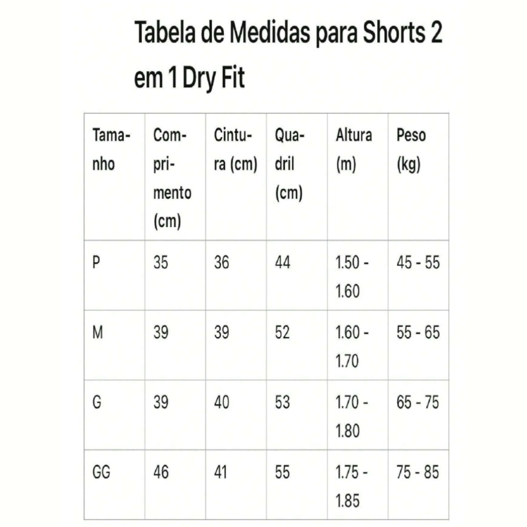 Short 2 em 1 Dry Fit Forrado Bermuda Academia Masculina Corrida Treino Com Elastano