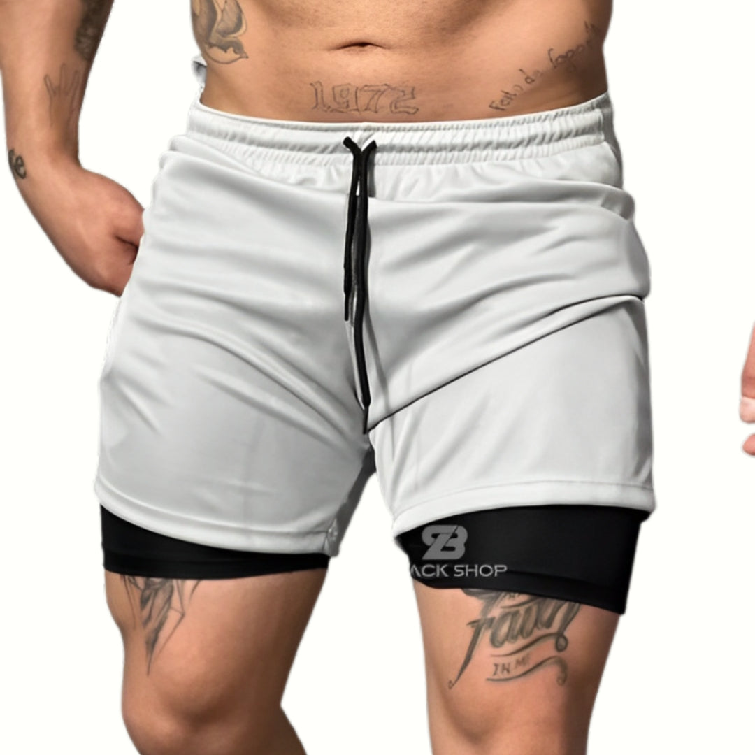 Short 2 em 1 Dry Fit Forrado Bermuda Academia Masculina Corrida Treino Com Elastano