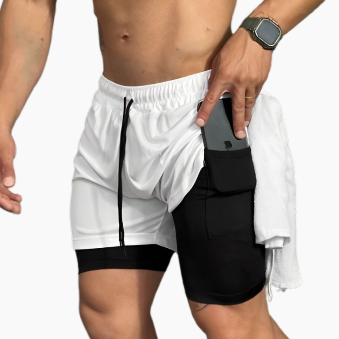 Short 2 em 1 Dry Fit Forrado Bermuda Academia Masculina Corrida Treino Com Elastano